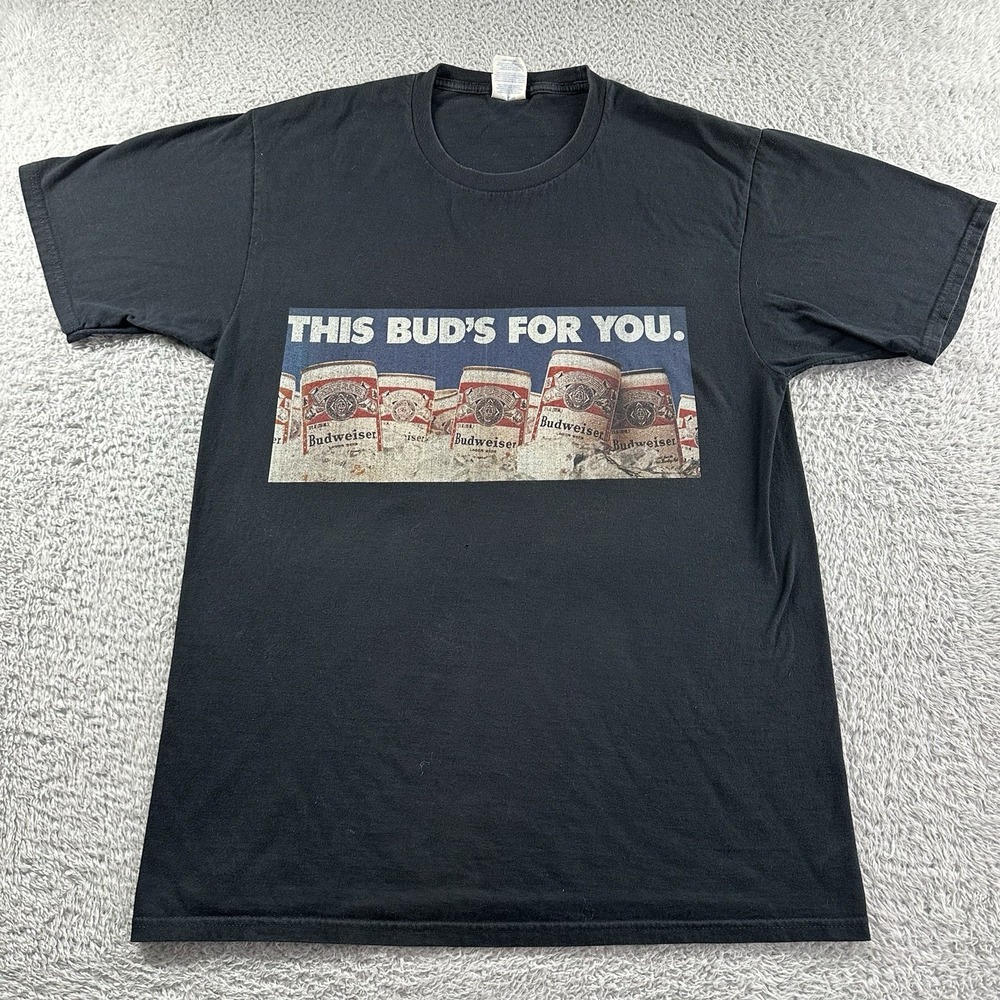 VINTAGE Bud Light Beer‎ Promo T Shirt Mens Medium Black Graphic Y2K